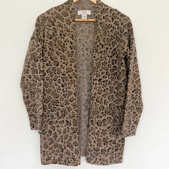 M Magaschoni 100% Cashmere Leopard Print Cardigan Animal Print Women’s S Brown - Picture 5 of 10